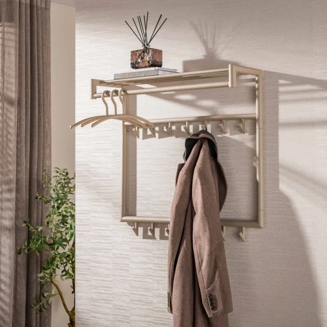 Alaska Tubo - Kapstok - 14 haken met kledingroede en hoedenplank - 85 cm - Beige