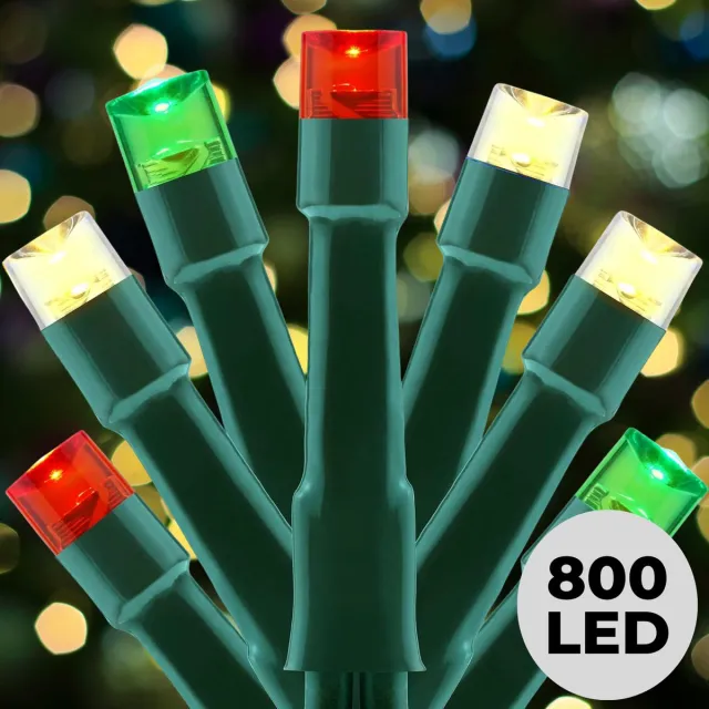 Lomera Kerstboomverlichting - Kerstverlichting - Kerstlampjes Buiten - 800 LED Lampjes - 16 Meter Lang - Drie Kleuren - Rood Extra Warm Wit Groen - 8 Lichtfuncties - Lichtfuncties met Geheugen - Timer Functie - Ip44