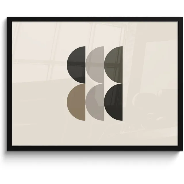 FrameYourWall Poster in lijst - Fotolijst 80x60 cm - Posters - Halve cirkels - Aardetinten - Grafisch - Posterlijst zwart - Decoratie - Wanddecoratie woonkamer - Muurdecoratie slaapkamer Aardetinten - Halve cirkels