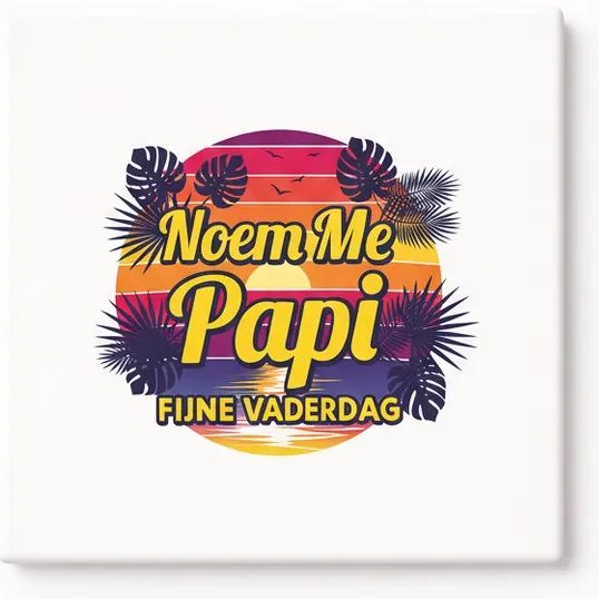 Bedruk King Grappige Opa Vaderdag Tegel – “Noem Me Papi” Tropisch Retro Design – Keramische Decoratieve Tegel Cadeau voor Opa wit
