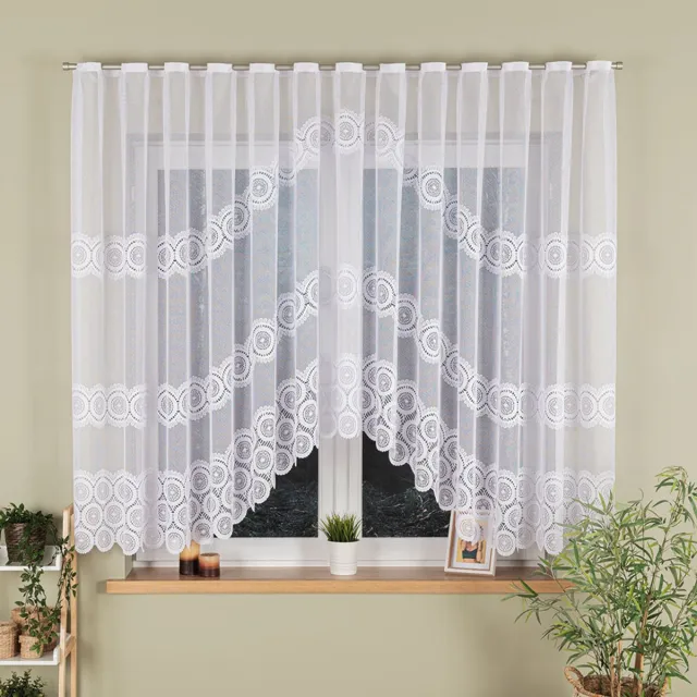 Markizeta MALWINA - Jacquard Kant en Klaar Gordijn - 410x160 cm - Witte Kleur - Decoratief Onderkant