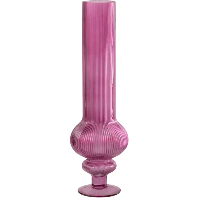 J-Line vaas Ada Geribbeld - glas - fuchsia - large Roze