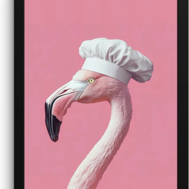 FrameYourWall Fotolijst inclusief poster - Posterlijst 30x40 cm - Posters - Flamingo - Roze - Koksmuts - Vogel - Foto in lijst - Keuken decoratie muur - Wanddecoratie accessoires - Muurdecoratie - Schilderijen Koksmuts - Flamingo
