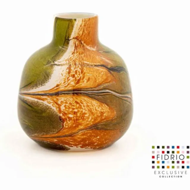 Fidrio Glas Fidrio - Indian Summer vaas - model Turin - hoogte 15 cm groen - beige - bruin