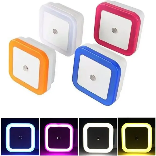 KZQ Nachtlampje – Vierkant nachtlampje met lichtsensor – LED-nachtlampje voor in het stopcontact – Energiezuinig – 4 kleuren – Ideaal voor slaapkamers, gangen en badkamers – 6 x 6 cm