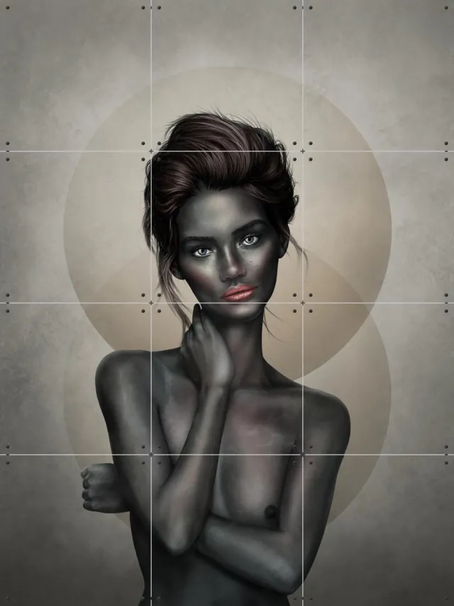 IXXI Confidence or Innocence, Erik Andreas - 60 x 80 cm - Grote wanddecoratie en posters - Digitale Kunst, Illustraties, Woonkamer, Slaapkamer, Naakt Zwart / Warme kleuren / Monochroom
