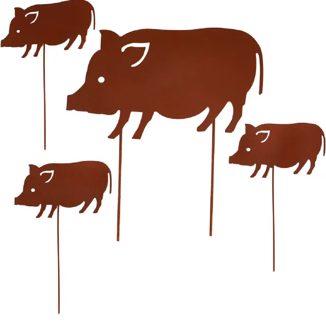 UNUS Tuinsteker varkens in roestlook set van 4 Bruin