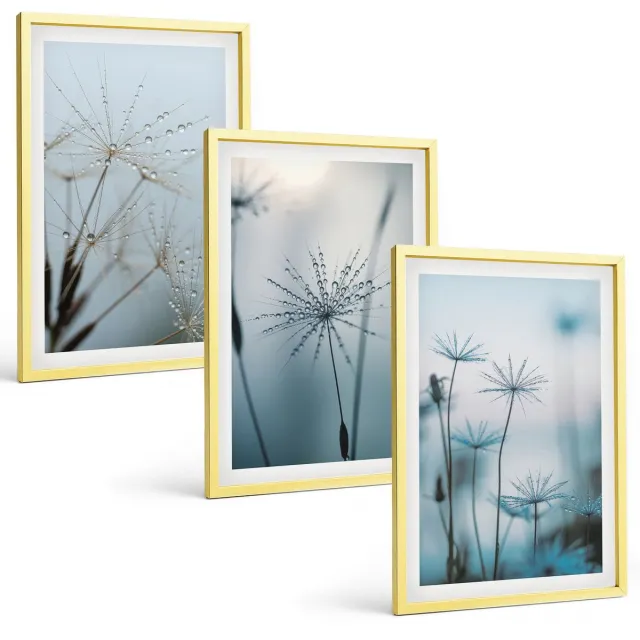 Coloray 3-Delige Schilderij Set - Berglandschappen Met Een Fiets En Een Herfstboom - 40 x 40 cm En 40 x 60 cm - Muurdecoratie - Wanddecoratie - Hal Gouden lijst