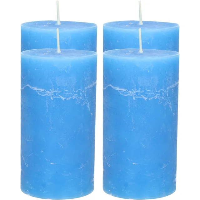 Atmosphera Stompkaars - 4x - helder blauw - 7 x 13 cm - rustiek model - cilinderkaars - kaars
