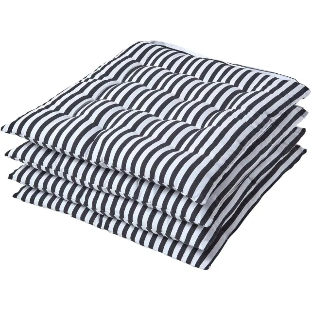 Homescapes stoelkussens zwart witte strepen 4 stuks Zwart en wit