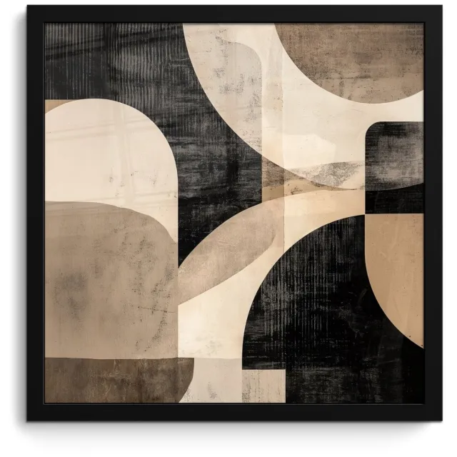 FrameYourWall Poster in lijst - Fotolijst 40x40 cm - Posters - Abstract - Vormen - Modern - Beige - Posterlijst zwart - Decoratie - Wanddecoratie woonkamer - Muurdecoratie slaapkamer