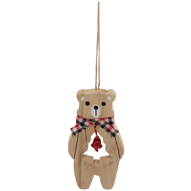 Feeric lights & Christmas Suspension de sapin ours au grelot et à l'échelle en bois 13 cm Transparent