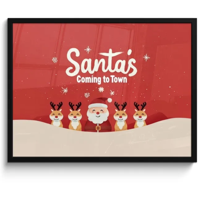 FrameYourWall Poster in lijst - Fotolijst 70x50 cm - Posters - Illustratie - Kerstman - Rendieren - Rood - Posterlijst zwart - Decoratie - Wanddecoratie woonkamer - Muurdecoratie slaapkamer - Kerstversiering - Kerstdecoratie voor binnen - Kerstmis