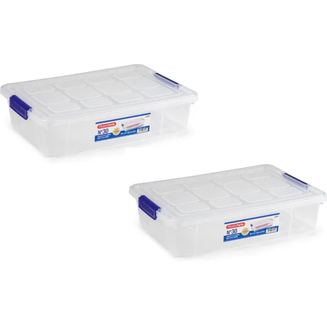PLASTICFORTE Opbergbox met deksel - 4x stuks - 5 liter - organizer - transparant - opberger - 26 x 40 x 8,5 cm