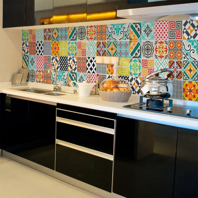 Ambiance Sticker Zelfklevende tegelmuurstickers voor keuken en badkamer - 24 Tina Azulejos tegelstickers - 24 stickers 40x40cm Multi color