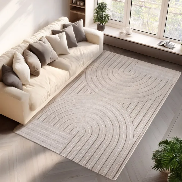Moonay Home Pompei Doppio Ivory – Dubbel Cirkelmotief – Laagpolig – Trending Vloerkleed – 140x200 cm creme, ivory