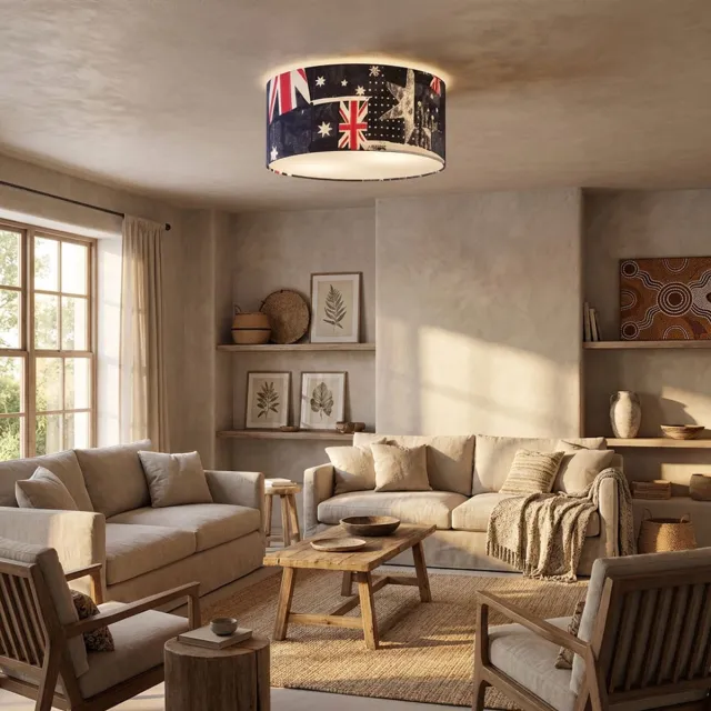 Fischer Leuchten Plafondlamp met vlag Union Jack Britse vlag wit rood blauw, 2x E27, diameter x hoogte 45 x 20 cm