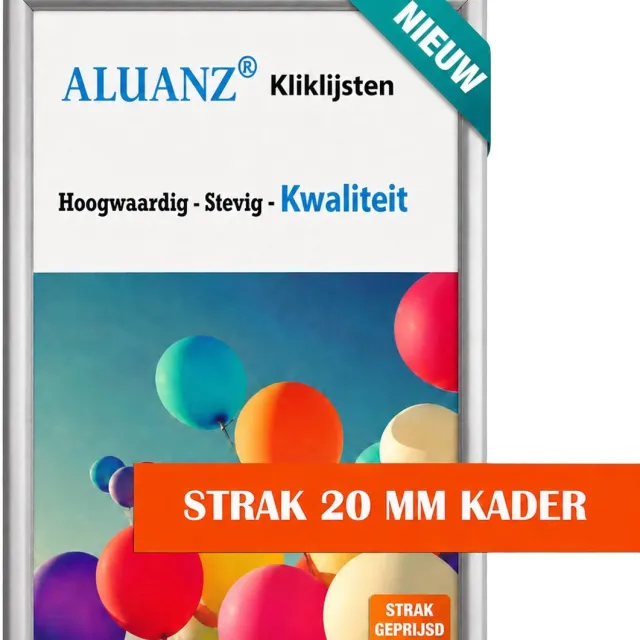 Aluanz NIEUW: Kliklijst A2 (59.4x42 cm) - ALUANZ - Aluminium 20mm frame - Zilver - Premium Fotolijst - Posterlijst - Wissellijst - Inclusief Beschermfolie