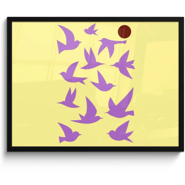 FrameYourWall Poster in lijst - Fotolijst 80x60 cm - Posters - Vogels - Cirkel - Geel - Beweging - Posterlijst zwart - Decoratie - Wanddecoratie woonkamer - Muurdecoratie slaapkamer
