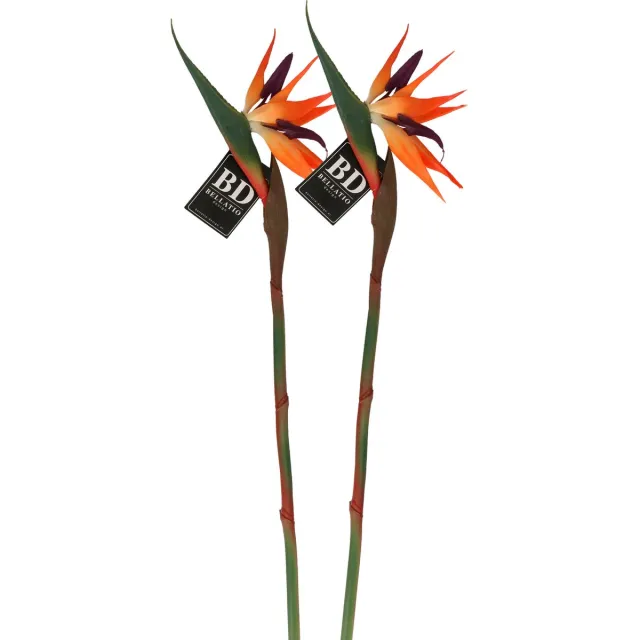 Bellatio Design Kunstbloem Strelitzia - 2x - 84 cm - losse steel - kunst zijdebloem - Paradijsvogelplant Oranje