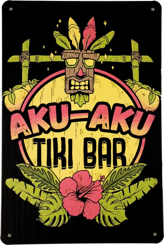 Cave & Garden Wandbord - Aku Aku Tiki bar - Metalen wandbord - Mancave - Mancave decoratie - Tiki - Metalen borden - Metal sign - Bar decoratie - Tekst bord - Wandborden – Bar - Wand Decoratie - Metalen bord - U zwart