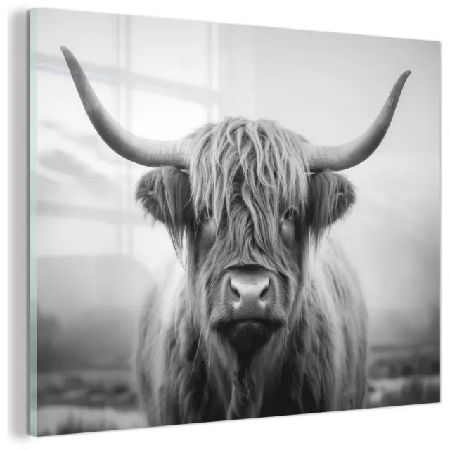 Unyqoos Stijlvolle glasdecoratie met Schotse Hooglander portret voor woonkamer of slaapkamer grijs