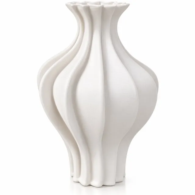 Belamonte Keramische Designvaas Sculpturaal Lichtbeige 3D Geprinte Keramiek 16,5 x 16,5 x 26,5 cm