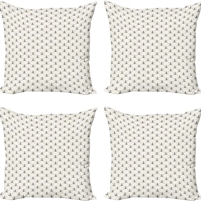 ABAKUHAUS Anker Sierkussen Kussenhoes 4er Set, Abstracte Retro Segeln, Modern Accent Dubbelzijdige Digitale Print, 40 x 40 cm, Aus Wit Zwart