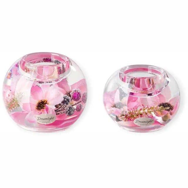 Gilde handwerk Dreamlight - Waxinelichthouders - Flower - set van 2 - glas - Handgemaakt - 8x9 cm & 6x8 cm Roze
