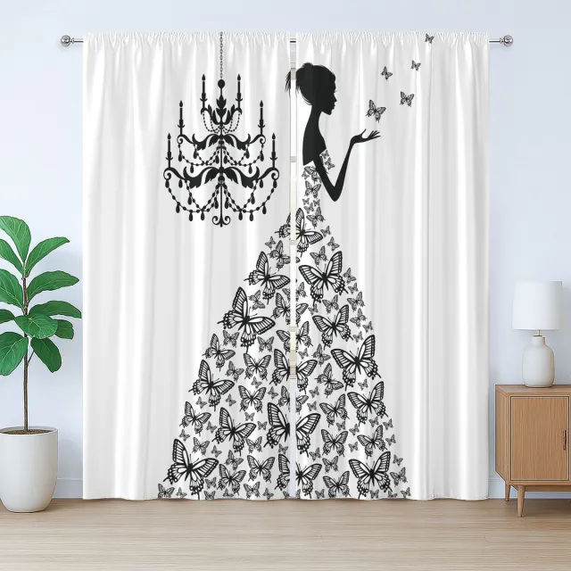 ABAKUHAUS Mode Rustieke gordijnen, Liefde Land-Bruiloft, Woonkamergordijnen met universele band, lussen en haken, 2 stuks 140 cm B x 245 cm L, Antraciet Grijs wit
