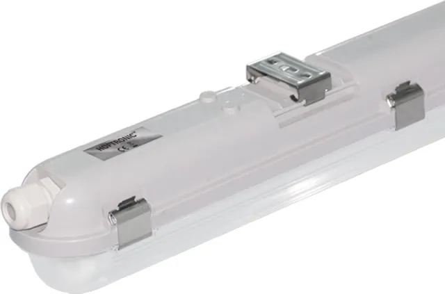HOFTRONIC LED TL armatuur 60cm - LED - Waterdicht - Flikkervrij - Koppelbaar - 9 Watt - 990 lumen - 110 lm/W - 230V - 4000K Neutraal wit - TL armatuur voor werkplaatsen, garages, bedrijfshallen en magazijnen Transparant