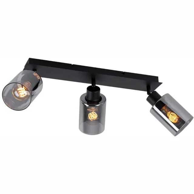 Globo Lighting Plafondlamp zwenkbare spot zwart woonkamer 3 vlammen, metaal, rookglas, 3x E27 stopcontacten, LxH 47x21,5 cm