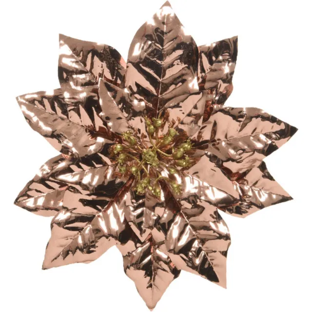 Decoris Kerstboom bloem - 4x stuks - op clip - koper - glitter - 24 cm - kunststof - kerstster - kerstversiering