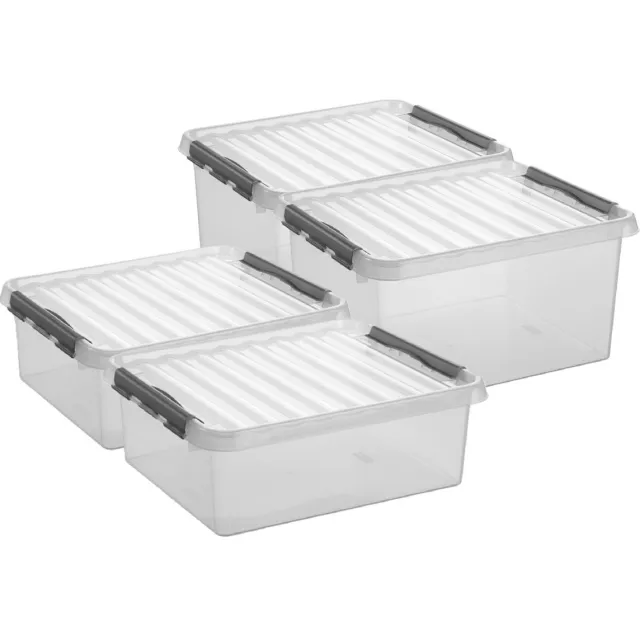Sunware Q-Line opberg boxen set van 4x stuks - 2 maten - 25 en 36 liter - kunststof - transparant/grijs
