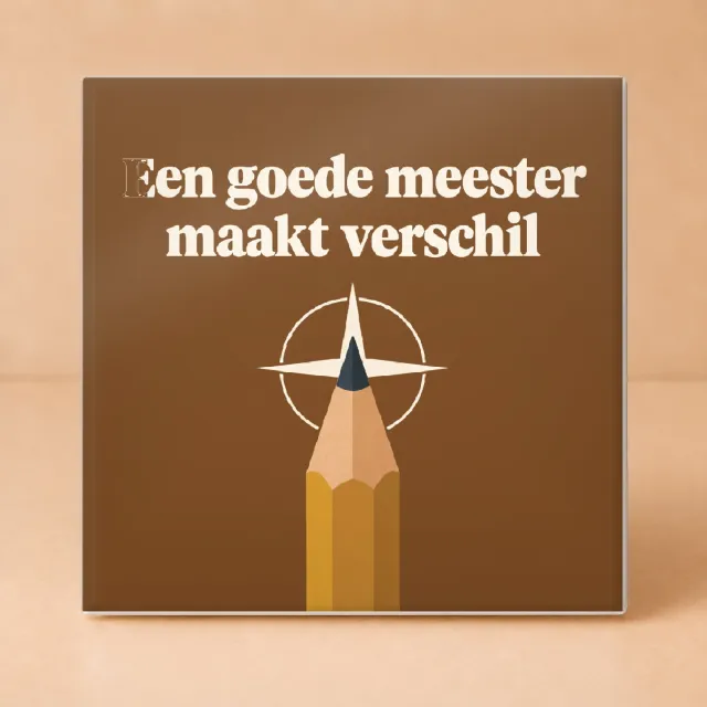 Bedruk King Retro jaren 70 ’Nieuwjaarsstart met meester’ Tegel – Stijlvolle decoratie voor leraren en onderwijsfans - 11 x 11 cm Wit