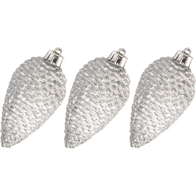 Decoris Kersthangers dennenappels - 6x st - zilver - glitter - 8 cm - kunststof - kerstversiering