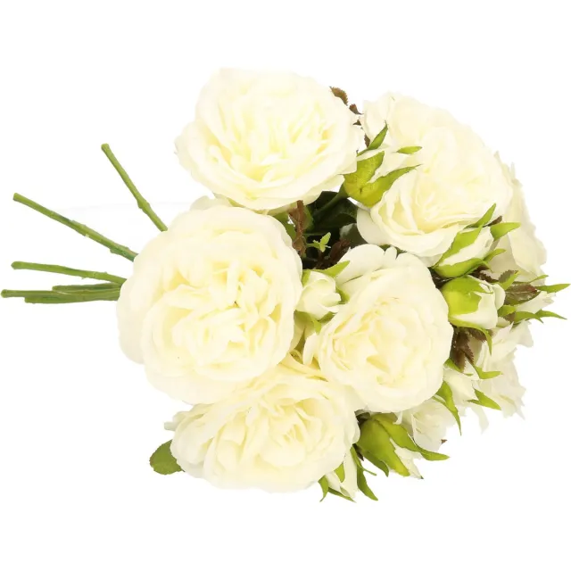 Top Art Kunstbloemen boeket roos Little Joy - 8x - wit - 38 cm - kunststof steel - decoratie bloemen