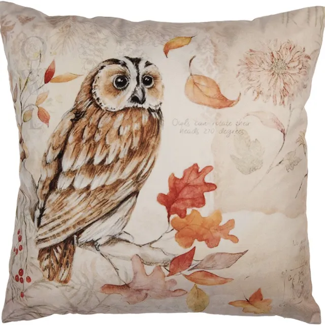 Clayre & Eef Kussenhoes Overig 45x45 cm Beige Polyester Uil Herfst decoratie