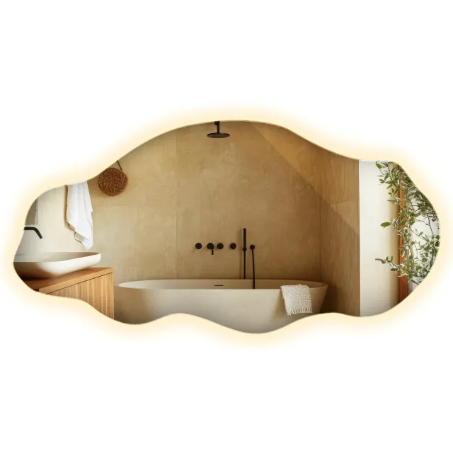 WallMuralia Spiegel met verlichting Warm licht - 40 x 80 cm - Verlichte spiegel - Decoratieve wandspiegel - Organische spiegel met verlichting