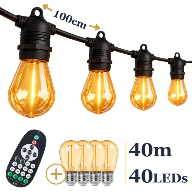 Odaily S14 Amber Lichtsnoer 40m - 40 LEDs - IP65 Waterdicht - Extra Warm Wit Licht - Dimbaar - Premium Kwaliteit