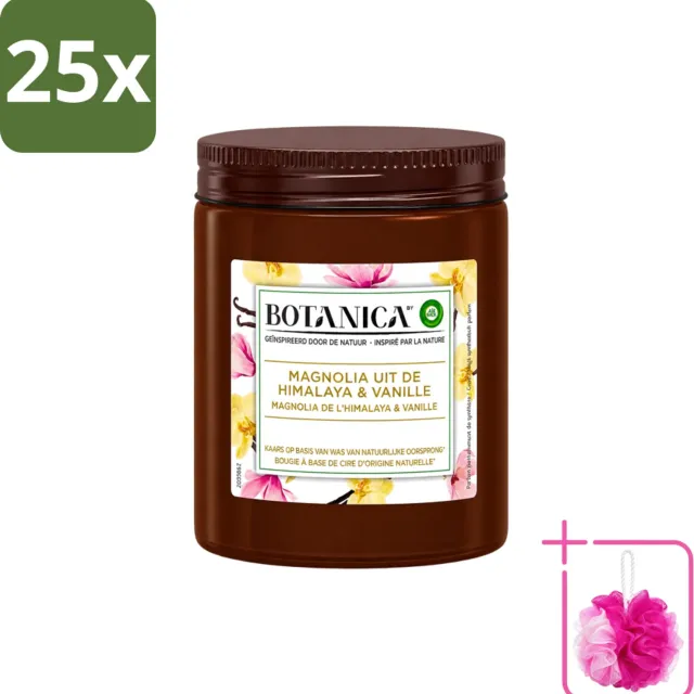 Air Wick 25 x Botanica by Air Wick - Geurkaars - Vanille & Magnolia - 40 Uur Brandduur - Bulkverpakking - Geurkaars - Douchemop - Vanille en magnolia Bruin