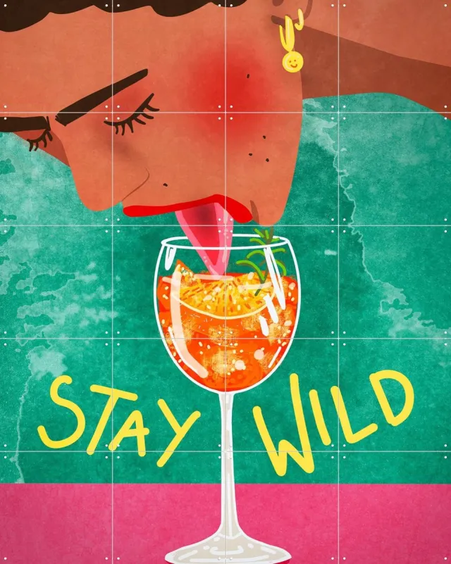 IXXI Stay Wild, Raissa Oltmanns - 80 x 100 cm - Grote wanddecoratie en posters - Grafisch Ontwerp, Speels, Cartoonesk, Illustraties, Digitale Kunst Groen / Roze
