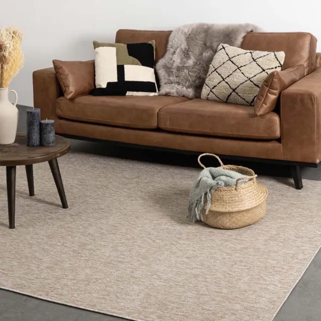 Tapeso Laagpolig vloerkleed vierkant - Lush beige 160x160