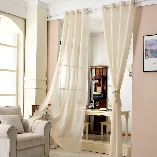 Unyqoos ® Gordijnen met Linnenlook en Ingestanste Ringen voor Diverse Ruimtes - 140 x 225 cm, Zandkleur Beige
