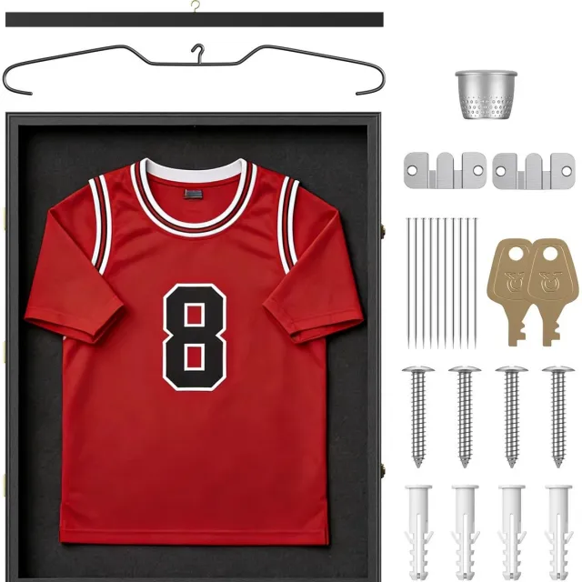 JOYNEXTBUY Voetbalshirt Frame 70×90cm – DIY Sportshirt Display Frame – Met Anti-Diefstalslot – Dennenhout & Acryl - Sportshirts Zwart