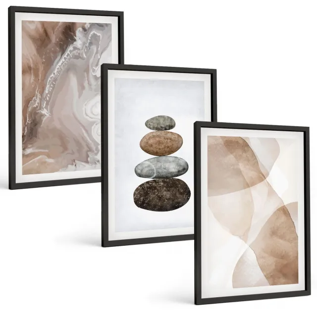 TULUP 4-Delige Schilderij Set - Abstracte vormen, geschilderde structuren in pastelkleuren. - 40 x 60 cm - Moderne Wanddecoratie - Slaapkamer - Stijlvolle Muurdecoratie Zwarte lijst