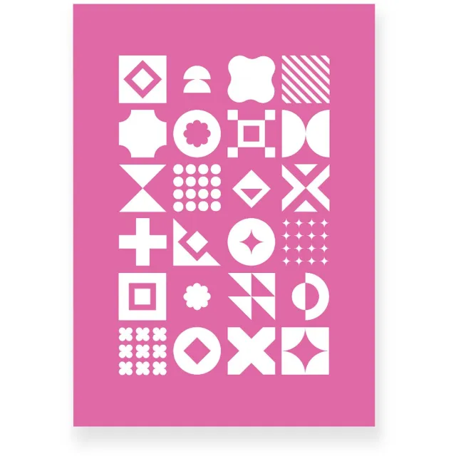 Yisual Poster 50x70 cm - Geometrische Vormen - Roze - Wit - Abstract - Vintage - Muurdecoratie - Wanddecoratie