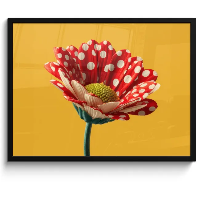 FrameYourWall Poster in lijst - Fotolijst 80x60 cm - Posters - Bloem - Rood - Stippen - Posterlijst zwart - Decoratie - Wanddecoratie woonkamer - Muurdecoratie slaapkamer Bloem - Stippen