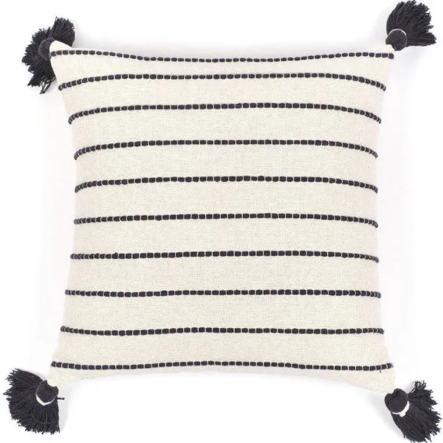 Today Kussen met pompons Dotted line, katoen, 45 x 45 cm wit