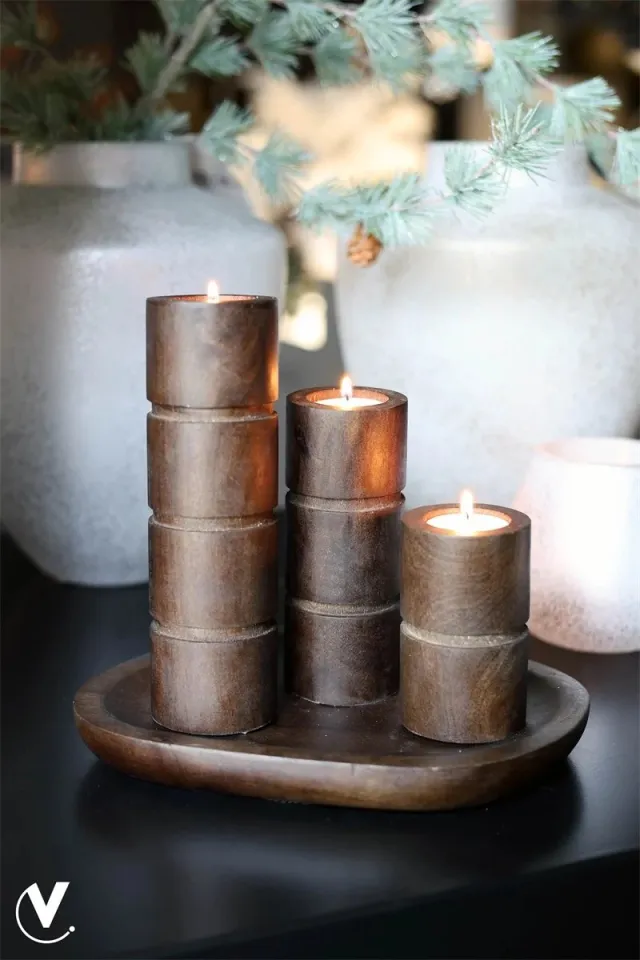 Vase The World Kandelaar Broomfield | Large | Walnut | Ø8 x H20 cm donker bruin